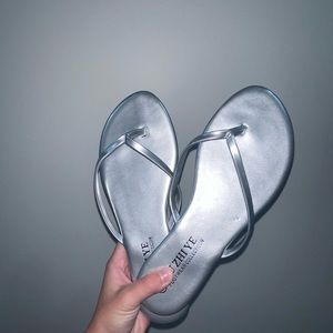 Silver thong flip flops